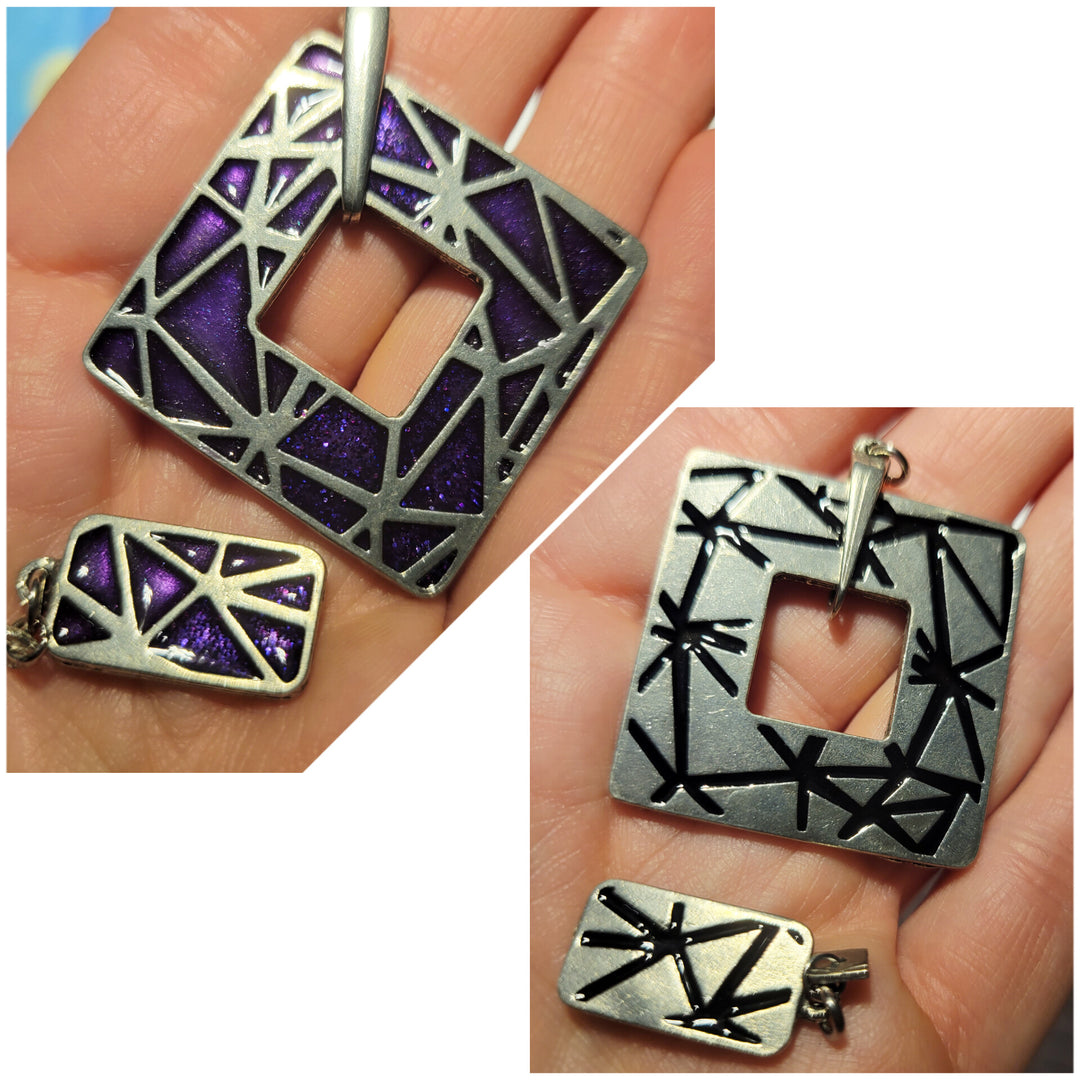 KIT of Parts - SQUARE "TANGRAM" - PURPLE&GLITTERS / BLACK